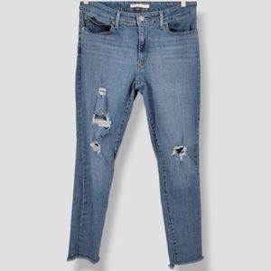 LEVI'S 711 Skinny Distressed Raw Hem Denim Light Blue